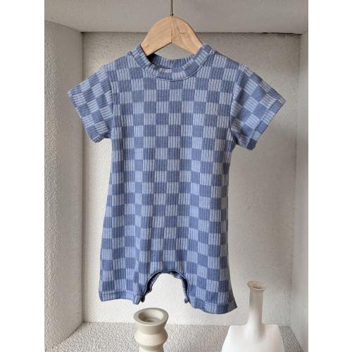 Baby Boy Retro Plaid Bodysuit Short Sleeved Jumpsuit Neutral Romper Summer Clothes