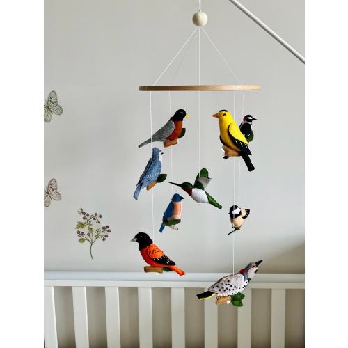 Forest birds baby mobile for nursery American birds decor for baby room Mobile felt bird Forest nursery baby mobile Woodland baby mobile