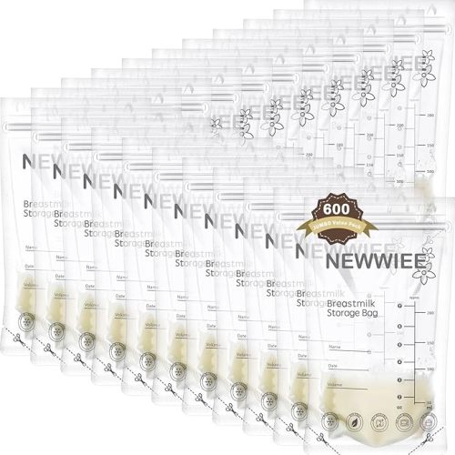 600 Count Breastmilk Storage Bags 7oz Breast Milk Bags for Breastfeeding Self Standing Breastmilk Storing No Leak Double Seal Freezer Storage for Refrigeration and Freezing(Gray)