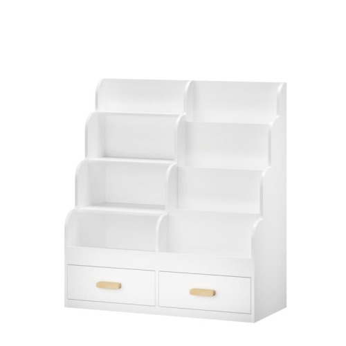 Kids Bookshelf with 2 Storage Drawers - Front-Facing Children's Bookcase and Multi-Tier Toy Organizer