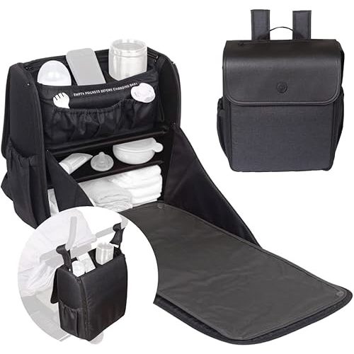 Lulyboo Diaper Bag Convertible Backpack, Full Open Cabinet and Padded Changing Station, Removable Caddy with Two Drink Holders and Angled Cell Phone Storage for Easy Viewing, Black
