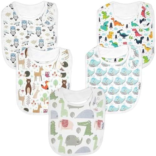 Double Layer Bandana Bibs - Thick, Multi Snaps, Organic Cotton - Soft & Absorbent - For Drooling, Teething, Feeding