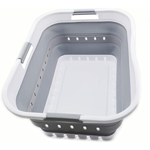 Collapsible Plastic Laundry Basket (1, White/Grey)