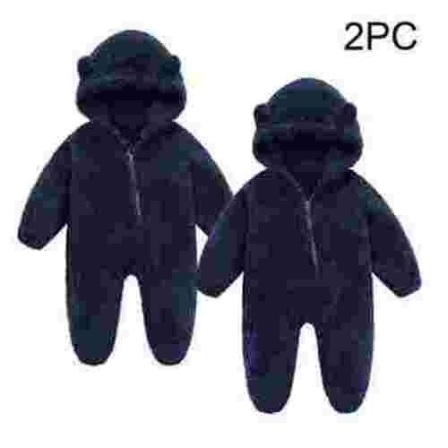 lmcalzta 2PCS Baby Girls Boys Clothes Infant Newborn Onesie Hooded Fleece Jumpsuits Fall Winter Pajamas Outfits Solid Color