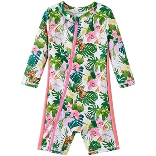 UMELOK Baby Girls' One Piece Swimsuit Full Zip UPF 50+ Sun Protection Swimwear Rash Guard Swim Suit