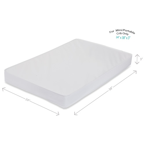 LA Baby 3" Waterproof Mini/Portable Crib Mattress Pad with Embossed Cover, For Non-Full Size Cribs Only