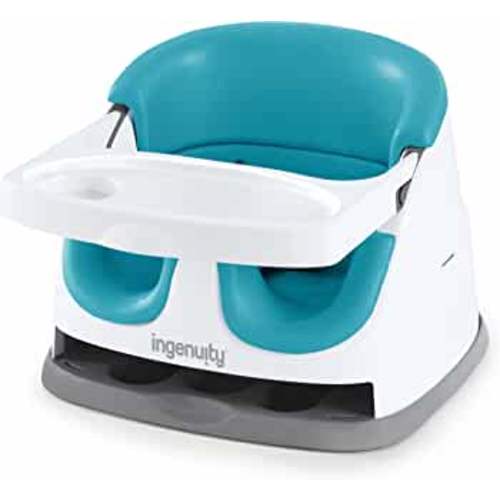 Ingenuity Baby Base 2-in-1 Booster Feeding and Floor Seat with Self-Storing Tray - Peacock Blue