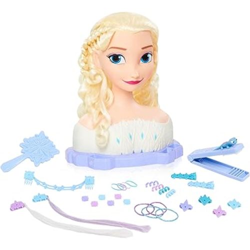Disney Frozen Deluxe Elsa Styling Head, Blonde Hair, 18 Piece Pretend Play Set, Wear and Share Accessories, Amazon Exclusive, Toy for Fans, Girls, Kids, Ages 3 and Up, Kids Toys for Ages 3 Up by Just Play