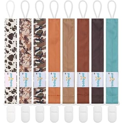 Babygoal Pacifier Clips 8 Pack, Pacifier Holder Clips for Baby Boys and Girls Fits for Most Pacifier, Binkie Styles & Baby Teethers & Toys and Gift-Neutral Color 8PS46-B