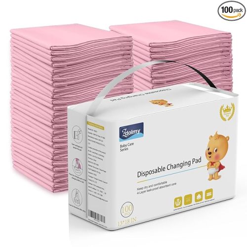 Disposable Changing Pad (100 Pack), Baby Incontinence Changing Pads Diaper UnderPads, Ultra Absorbent & Waterproof, Covers Any Surface for Baby Diaper Changes,18 x 13inch (Pink)