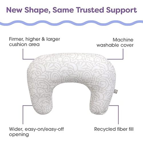 Boppy Nursing Pillow - Ergonomic Bottle & Breastfeeding Pillow with High, Firm, Large Area, Water-Repellent Cushion with Washable Cover; Baby Safety Alliance Verified - Cream Retro Squiggles