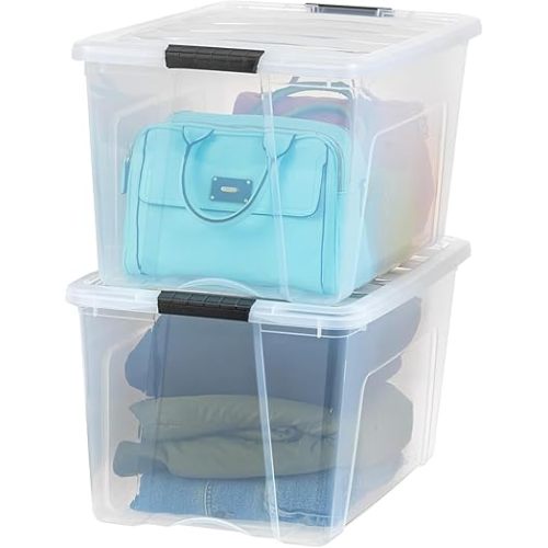 IRIS USA 2-Pack Storage Bins with Lids, 72 Quart, Made in USA Stackable See-Through Organizing Solution Latches Durable Nestable Containers Secure Pull Handle, BPA-Free Plastic