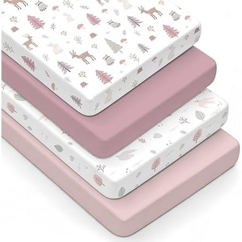 4-Pack Baby Crib Sheets for Girls - Ultra Soft & Skin-Friendly Fitted Crib Sheet for Standard Crib and Toddler Mattress (Blush Pink)