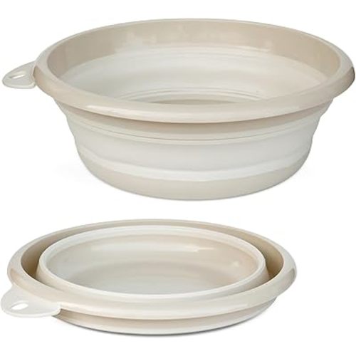Collapsible Wash Basin Set (2 Pack) - Round Portable Foldable Plastic Basins for Laundry, Travel, Camping - Small & Medium Sizes (Apricot)