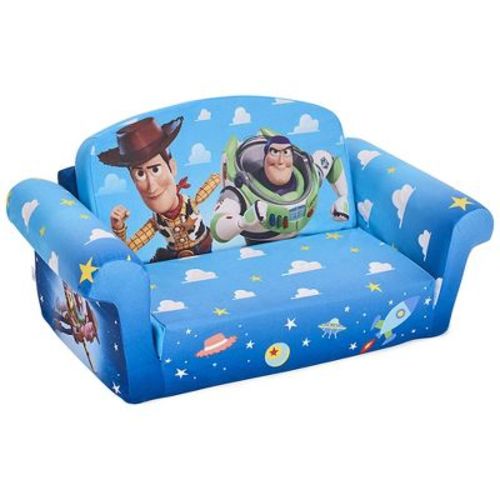 Marshmallow Furniture Kids 2-in-1 Flip Open Foam Compressed Lightweight Lounging Sofa Bed/Extendable Sleeper Couch, Toy Story, Blue