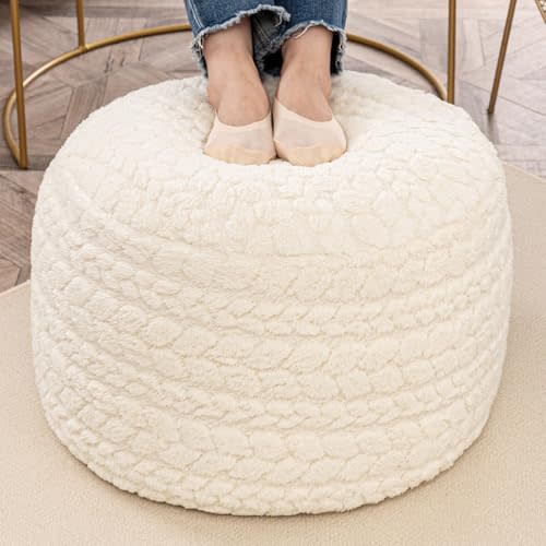 Round Pouf Ottoman 20 x 20 x 14 Inches Boho Poof Home Decor Floor Pouffe Ottoman Foot Rest for Couch Sofa Bean Bag Chairs Living Room Bedroom Cream