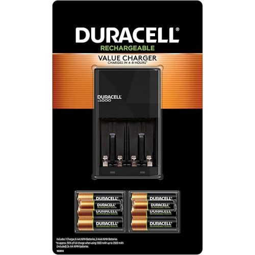 Duracell Ion Speed 1000 Charger for Rechargeable AA and AAA Batteries, Includes 6 AA and 2 AAA Pre-Charged Batteries for Household and Business