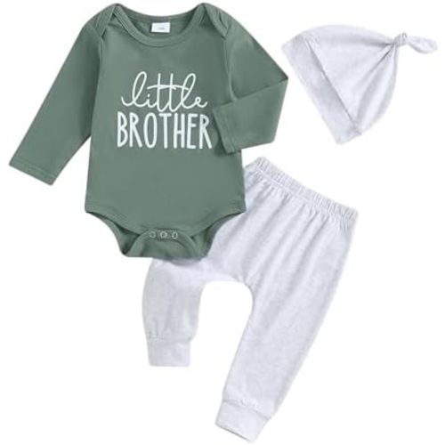 Baby Boys 3Pcs Fall Outfits Long Sleeve Letter Print Romper + Pants + Hat Set Newborn Clothes