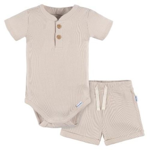 Gerber Baby Boys' 2-Pack Bodysuit and Shorts Set, Beige, Newborn