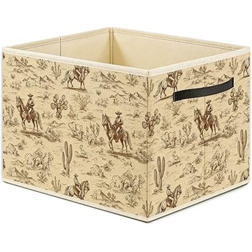 Western Cowboy Storage Bin, Toy Book Clothes Organizer, Nursery Laundry Basket for Cowboy Cowgirl Boys Girls Room Decor