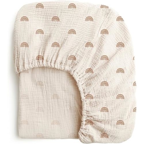 Konssy Muslin Crib Sheets for Girl Boy, Soft and Breathable Cotton Baby Sheets for Standard Crib Mattress, 52"x 28" (Rainbow)