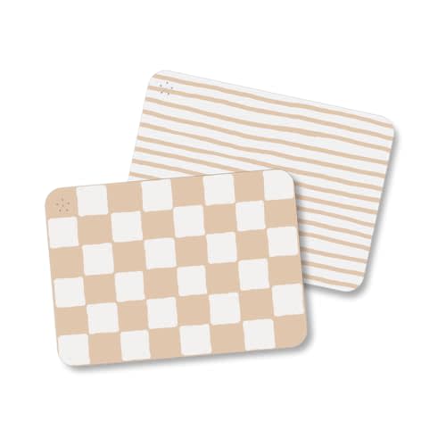 APLAINR Proud Placemat, Silicone Placemats for Babies, Toddler Placemat, Kids Placemat, Checkered Pattern and Stripe Pattern, Set of 2, Oat Cream
