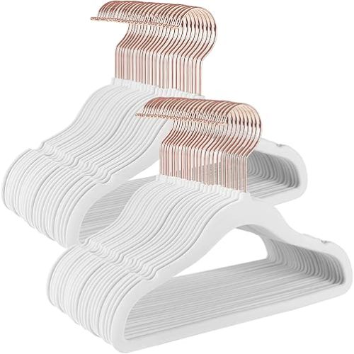 SONGMICS Baby Hangers 50 Pack, Kids Hangers for Closet, 11.8 x 8.1 Inches, Rose Gold 360° Swivel Hooks, Space-Saving Clothes Hangers, Velvet Hangers for Nursery, Non-Slip, Cloud White UCRF027W01