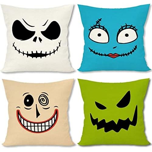 Linen Halloween Pillow Covers 18x18 Set of 4 Throw Pillow Case Halloween Decorations Bed Couch Sofa Pillow Car Chair Pillow