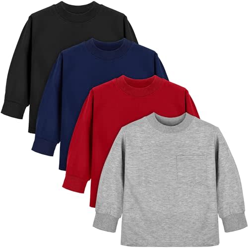 Cooraby 4 Pack Toddler Boys Sweatshirts Thermal Cotton Long Sleeve Shirt Kids Pullover Top Shirts with Pocket Crewneck