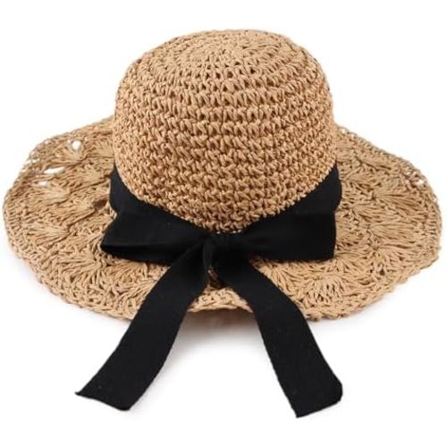Baby Girl Sun Hat for Toddler Straw Hats Kids Bucket Hat with Bow Flower Baby Sun Cap for Girls Beach Summer Outdoor