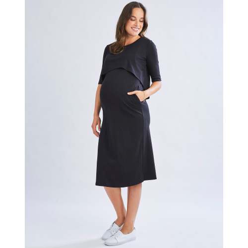 Donna Maternity & Nursing Flip Dress In Black