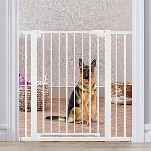 36" High Extra Tall Dog Gate, 29.6"-40.5" Wide Pressure Mounted Tall Baby Gate for Dog, Auto Close Pet Gate with Door for Stairs,Doorways,House,White