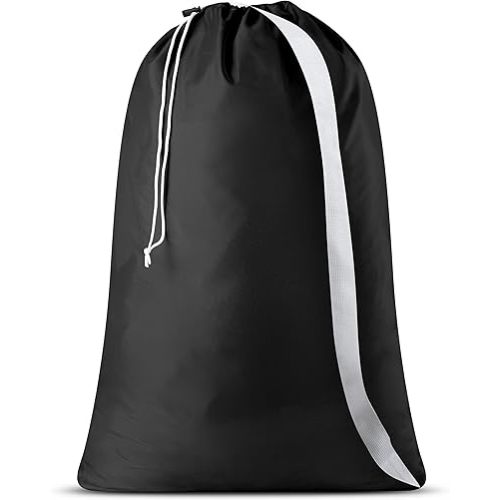 Handy Laundry Shoulder Strap Bag - Drawstring Locking Closure, Durable Nylon Material, Large Capacity, Heavy Duty Stitching, Perfect for Laundromat or College Dorm (Black | 30" x 40")