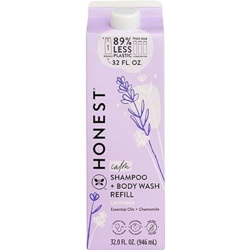 The Honest Company 2-in-1 Cleansing Shampoo + Body Wash Refill Carton | Gentle for Baby | Naturally Derived, Tear-free, Hypoallergenic | Lavender Calm, 32 fl oz