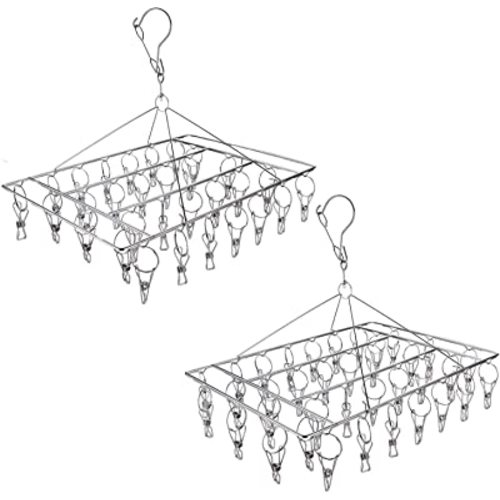 Tosnail 2 Pack Stainless Steel Clip and Drip Hangers Clothes Drying Rack Laundry Accessories - Total 66 Clips
