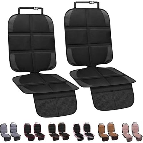 Car Seat Protector for Child Car Seat, 2 Pack Baby Car Seat Covers with Mesh Pockets & Non-Slip Backing 600D Durable Seat Protector Under Baby Car Seat for Car Back Seat (Black, Standard)