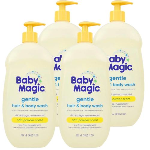Baby Magic Gentle Hair & Body Wash, Soft powder scent, 30 Fl Oz, Pack of 4, With nourishing Calendula and Coconut Oil