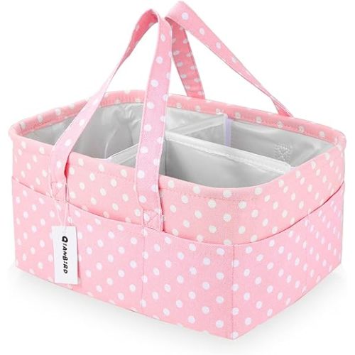Pink Diaper Caddy Organizer for Baby Girl-Large Portable Diaper Caddy Basket for Changing Table-Diaper Organizer Caddy-Car Travel Tote Bag-Newborn Registry Baby Shower Basket for Diapers & Wipes