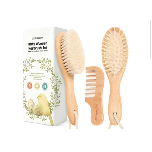 Baby Hair Brush and Comb Set for Newborn - Wooden Baby Hair Brush Set with Soft Goat Bristle, Baby Brush Set for Newborns Baby Brush and Comb Set Girl, Boy, Toddler Cradle Cap Brush (Oval, Walnut)