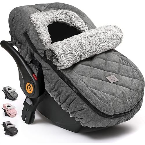 ACRABROS Car Seat Cover Baby: Winter Infant Carseat Canopy for Boy Girl Newborn, Zipper Peeping Window, Warm Cozy Cold Weather Waterproof Fitted, Heather Grey