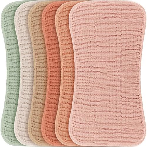 Konssy Muslin Baby Burp Cloths Sets for Unisex- 6 Pack Large 100% Cotton Burping Clothes for Newborn, Baby Girls and Boys