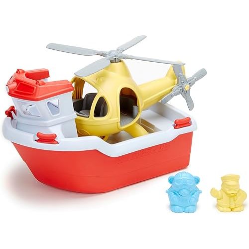 Green Toys Rescue Boat with Helicopter - Red