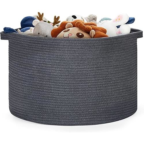 Ravinte Blanket Basket - 20"x 20"x 13" Cotton Rope Basket for Living Room, Baby Toy Storage Basket, Large Woven Laundry Basket (Gray)