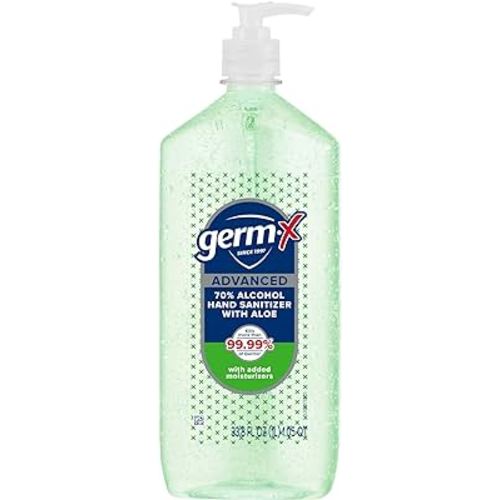 Germ-X Advanced Hand Sanitizer with Aloe and Vitamin E, Kids Hand Sanitizer, Moisturizing Gel, Instant and No Rinse Formula, Pump Bottle, Back to School Supplies, 1 Liter