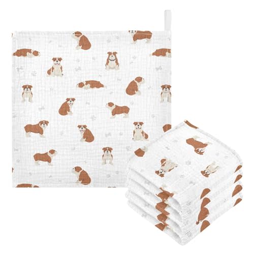 vvfelixl Baby Cotton Washcloths English Bulldog Infants Bath Towel for Unisex Puppy Face Towels for Newborn, Natural Baby Wipes Delicate Skin, 11.8 X 11.8 inch, one sizex5