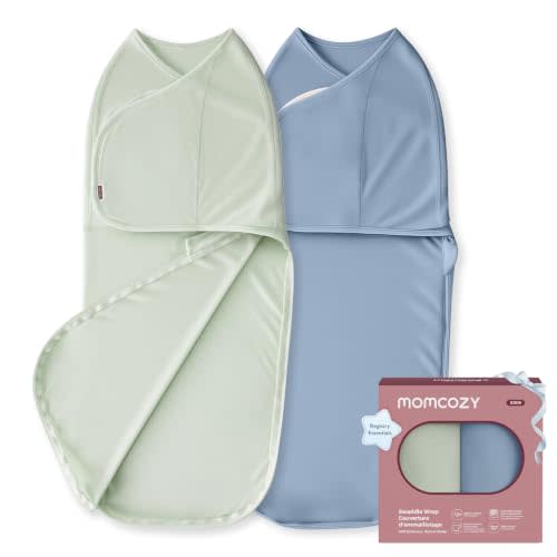 Momcozy Swaddles for Newborns, Quiet Fastener Swaddle Suitable for Infant 0-3 Months, New-Parent-Friendly Sleep Sack, Reduce Startle Reflex, Newborn Boys Girls Registry Essentials, 2-Pack, Serenity