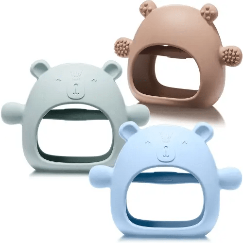 Chumia 3 Pack Baby Teether Teething Toys for Babies 0-6 Months Baby Teething Toy Silicone Anti Dropping Infant Hand Teether Pacifiers Wrist Hand Chew Toys for Sucking Needs (Blue, Caramel, Green)