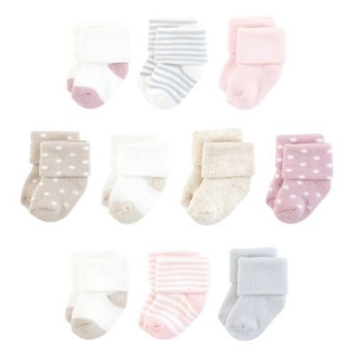 Touched By Nature Infant Girl Organic Cotton Socks, Soft Pink Dot Stripe, 0-6 Months