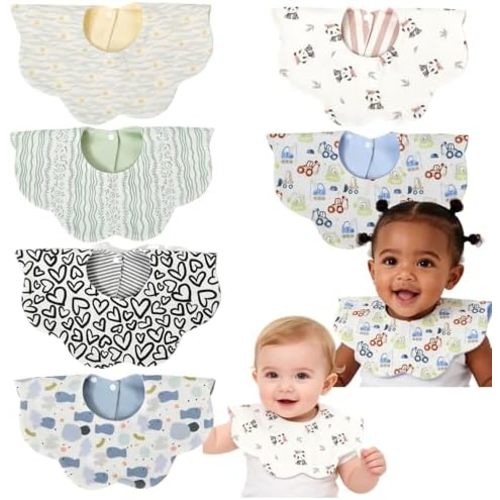 JUVA 6-Pack Organic Cotton Drool Bibs for Baby Girl or Boy, 360° Rotating