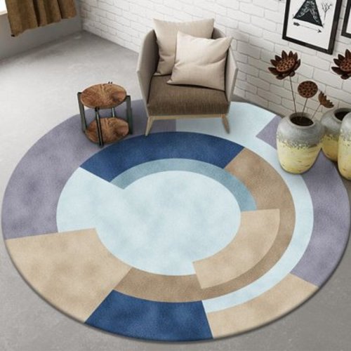 YJ.GWL Round Rug Circle Carpet Washable Non Slip Area Rugs Boho Abstract Printed Floor Mat for Living Room Sofa Bedroom Nursery Decor